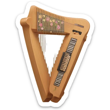 Autoharp instrument, standing up. Tan wood with a flower as the noise hole like the one trixie Mattel plays sticker