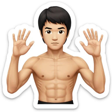 Bruce Lee with anatomically correct hands and fingers in martial arts stance sticker