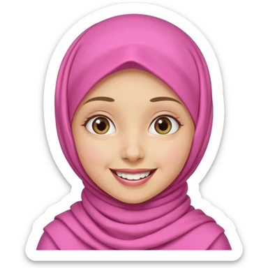 A medium light skin girl with pink hijab smile happily without teeth show sticker