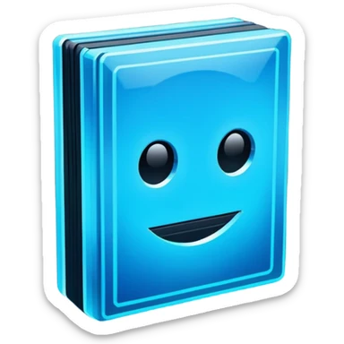 Pixel art emoji icon of a futuristic holographic book (help), neon blue sci-fi voxel style, cute tech aesthetic, centered, simple, high contrast, 3D shading, soft glow, transparent background, 100x100 px, game UI icon sticker