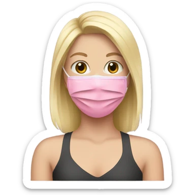 Blonde girl with a pink face mask sticker