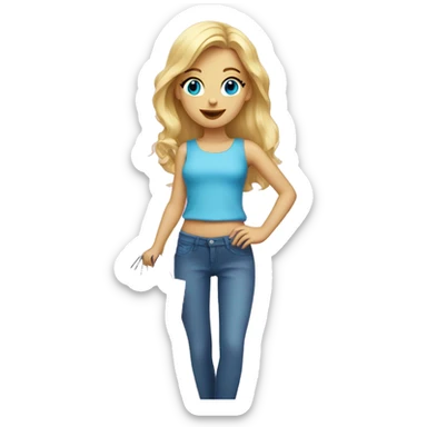 blonde girl with blue eyes surrounded by pink shopping bags sticker