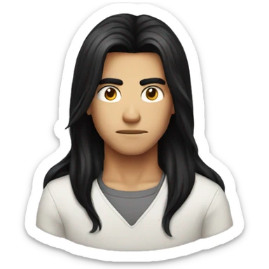 Long black hair boy serious face sticker