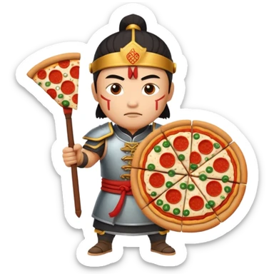 chinese ancient warrior with pizza sticker