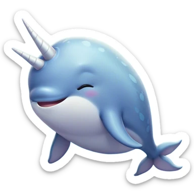 Meme-Worthy cute Sleeping Narwhal Portrait Emoji, Head resting peacefully with a contented smile, showcasing a luxuriously smooth form with a gentle tusk accent, eyes closed in a serene slumber, Simplified yet hilariously adorable features, highly detailed, glowing with a soft, drowsy glow, high shine, relaxed and utterly lovable, stylized with an air of playful laziness, bright and heartwarming, soft glowing outline, capturing the essence of a comically sleepy sea unicorn that feels destined to become the next viral sensation of adorable rest! sticker