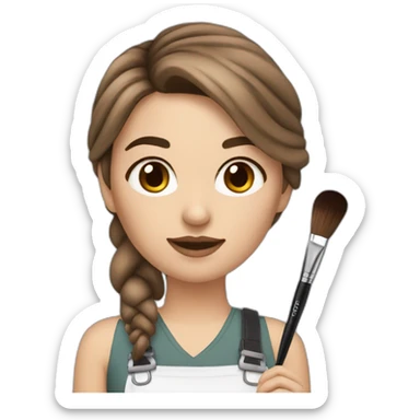 A makeup artist white girl with brown hair and a makeup brush in her hand sticker