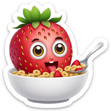 Strawberry with eyes eating cereal sticker