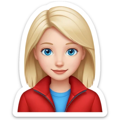 smiling girl in red jacket with blue eyes sticker