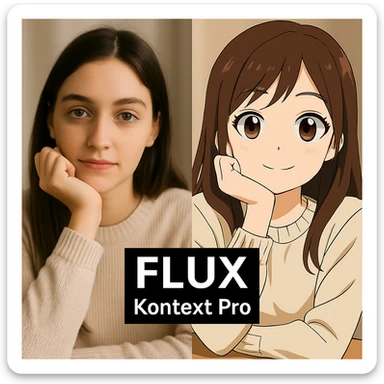replace the logo with the text of "FLUX kontext pro" without black background just text, keep everything else same sticker