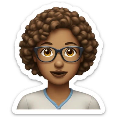Cool woman with pal skin, brown curly hair and glasses. sticker