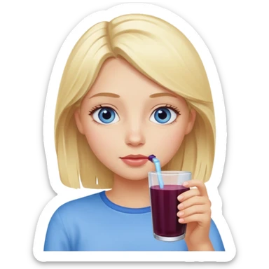 blonde girl with blue eyes drinking elderberry juice sticker