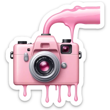Light pink liquid dripping over a camera sticker