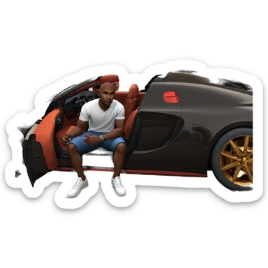 dark-skinned male sitting by car sticker