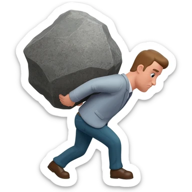 man carrying big rock overwhelmed sticker