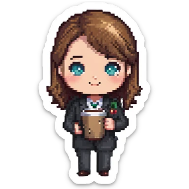 chibi office manager with coffee mug sticker