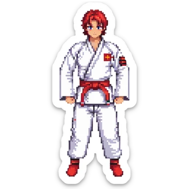 Martial arts gi with red belt sticker