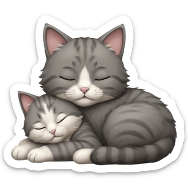 dark grey and white small cat with closed eyes, leaning his head on his paw while leaning on his elbow lying down sticker