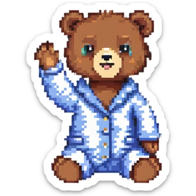 bear in pajamas sitting and waving sticker