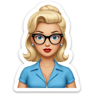 Realistic 50's pin up pose ,  blonde, black glasses and blue eyes full figure sticker