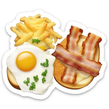 breakfast with poached eggs on toast with a hash brown and bacon  sticker