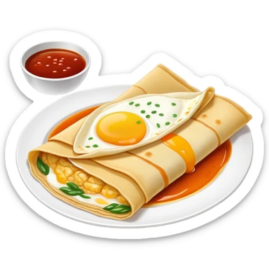 Chinese Crepe Jianbing folded with sauce and egg, simplified emoji style with bold outlines and bright colors, cartoon style popular street breakfast sticker