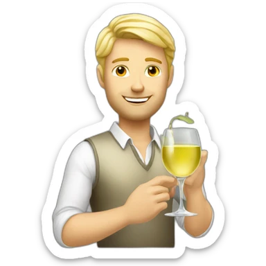 Handsome blond guy with white wineglass sticker