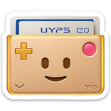 Clash of Clans aesthetic: Cinematic Playful PlayStation Memory Card Portrait Emoji, rendered in a 3D vector-style similar to standard emojis with minimal shading and bold, simplified shapes. A compact, distinct form with signature details, softly glowing with a cutting-edge console technology charm. Simplified yet unmistakably iconic, highly detailed and consistent, glowing with a soft radiance and high shine. Stylized with a touch of technological advancement and a soft glowing outline, capturing the essence of a beloved gaming relic with a friendly, playful manner! sticker