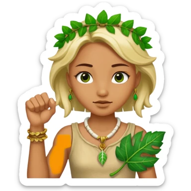 ancient girl wearing fist bone Necklaces and leaf sticker