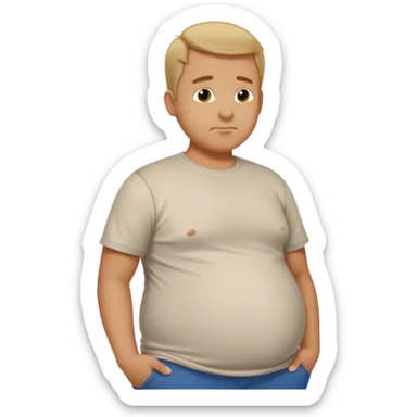 Male has bloated belly in t-shirt profile angle shot sticker