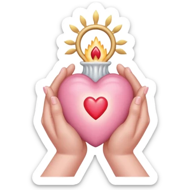 hands cradling a light pink sacred heart  sticker