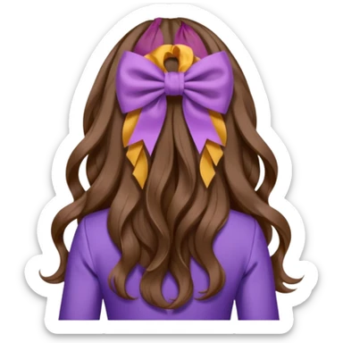 long wavy brown hair from behind with a medium lilac bow sticker