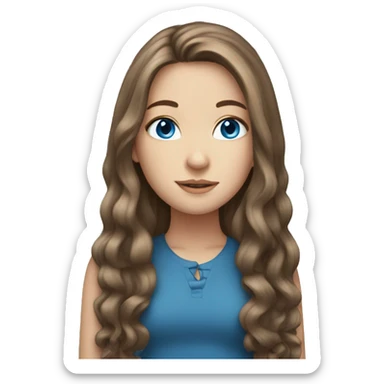 White girl with long brown hair and blue eyes sticker