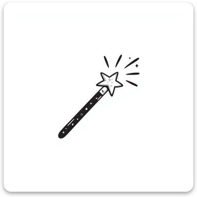Hand-drawn magic wand with sparkly star tip and magical effect sticker