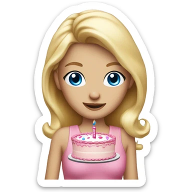 Blonde girl with blue eyes holding a pink birthday cake  sticker