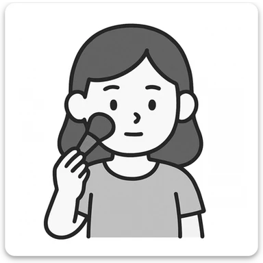 ragazza che si trucca, stile minimalista, pochi dettagli, colori neutri sticker