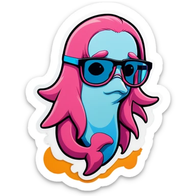 Pink dolphin with glasses wearing a Billie eilish shirt sticker