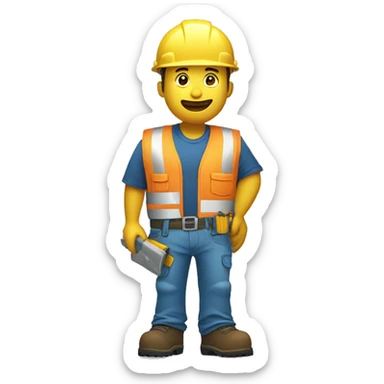 Construction worker asking a question with a question mark upstairs with a safety vest sticker