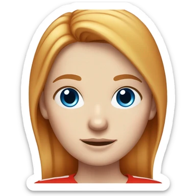 Pale skinned white girl With straight red hair and blue eyes. wearing a red Ferrari shirt and rolling her eyes sticker