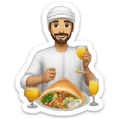 Create an emoji for the month of Ramadan that represents fasting, for example, an image of a person holding a beautiful iftar meal filled with food and drinks. --dream --ar 1:1 sticker
