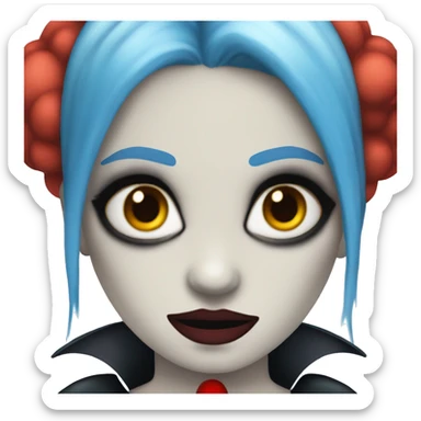 a vampire girl with clown makeup and has a white  corona and wings and she has blue hair sticker