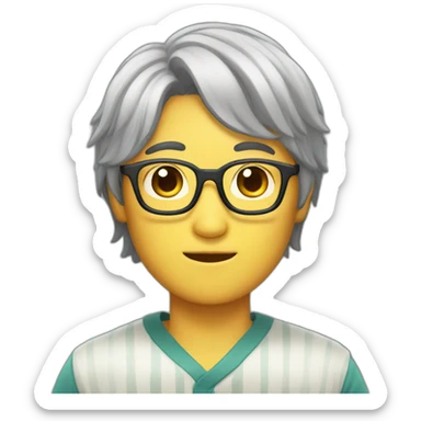 korean guy with curtains hair and glasses sticker