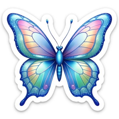 Pastel sparkly blue glittery iridescent rainbow transparent butterfly with detailed intricate patterns sticker