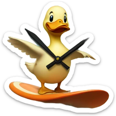 Duck surfing on a clock sticker