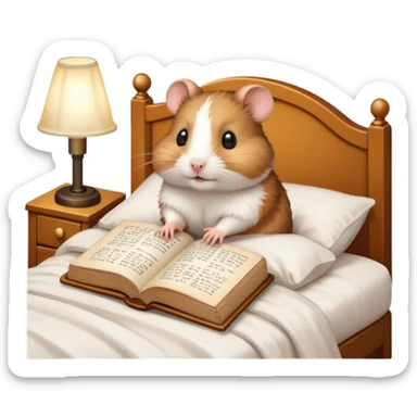 hamster reading in bed with retro light lamp next to it sticker