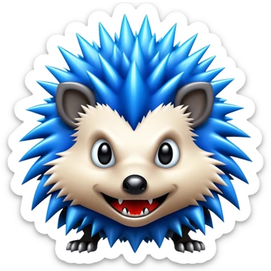a fantastical dangerous and spooky electric hedgehog with sharp teeth, metal electric spikes, and strong fangs, electricity and lightning coming, menacing look sticker