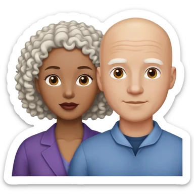 interracial couple clipart white bald man curly hair mixed woman sticker