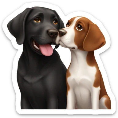 Black lab and Brittney spaniel kissing  sticker