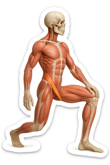 corpo umano anatomico realistico che fa stretching allungando il muscolo PSOAS, isolato su sfondo bianco sticker