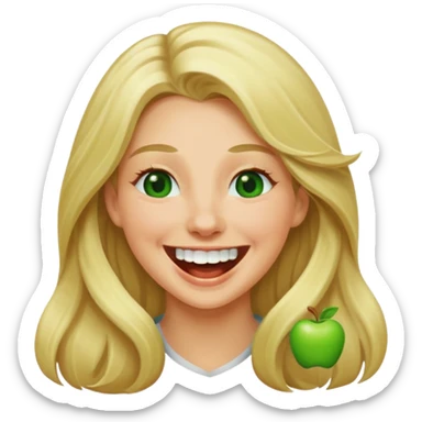 blonde with long hair and green eyes, laughing, iOS Apple emoji style sticker