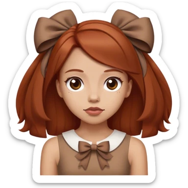 girl with reddish blunt hair and with and 2 bows brown dress sticker